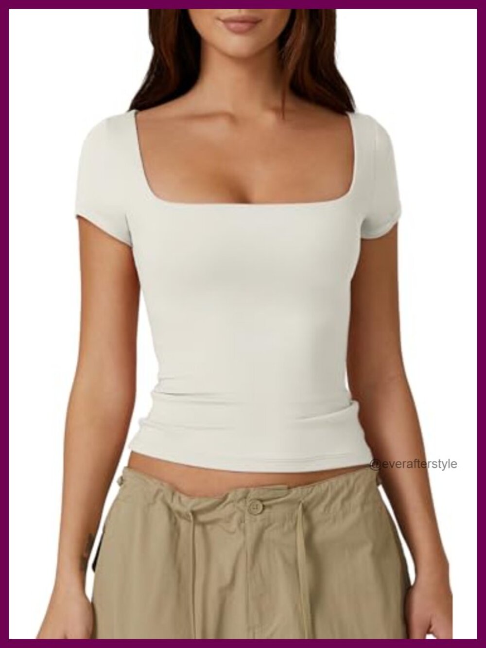 Square Neck Double-Layer Slim Fit Crop Top Short Sleeve Tee